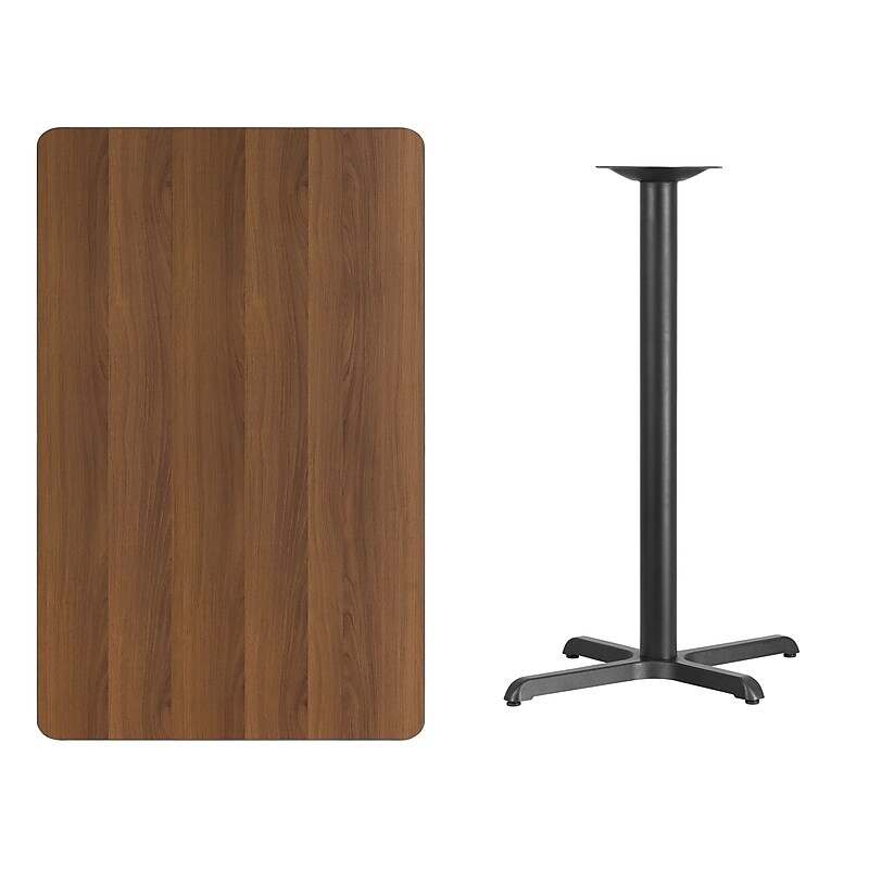 Flash Furniture Laminate Table Top with 22'' x 30'' Bar-Height Table Base, 30" x 48", Walnut (XUWA3048T2230B) image 1