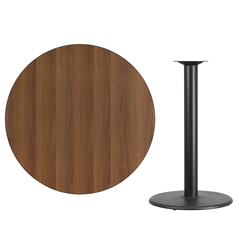 Flash Furniture 42'' Round Laminate Table Top with 24'' Round Bar-Height Table Base, Walnut (XURD42WATR24B) image 1