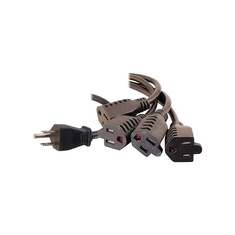 C2G ® 1.5' NEMA 5-15P/NEMA 5-15R Male/Female 1-to-4 Power Cord Splitter, Black (29803) image 1