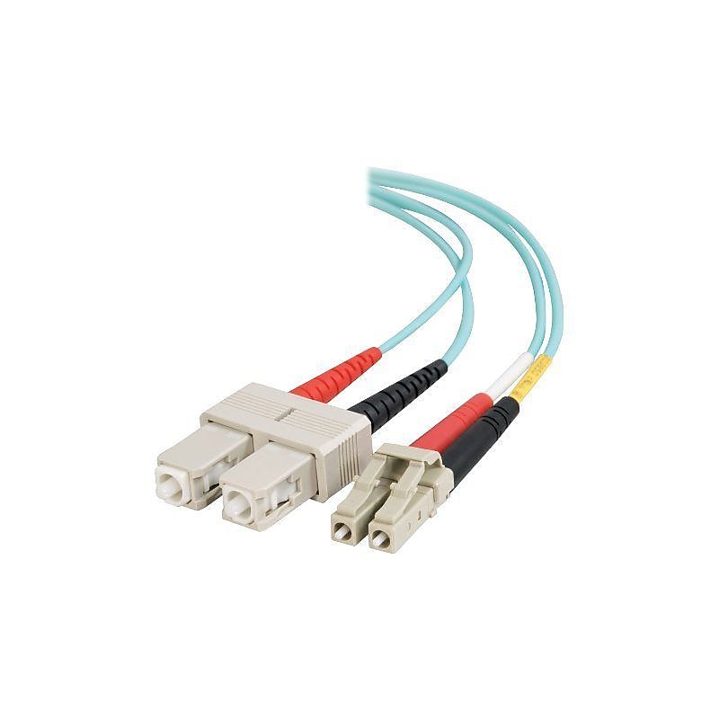C2G ® 33053 3 m LC/SC Male/Male 50/125 OM3 Duplex Multimode Fiber Optic Cable, Aqua image 1