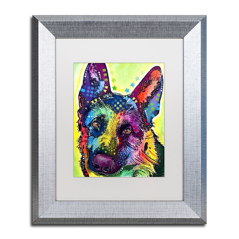 Trademark Fine Art ''German Shepherd'' by Dean Russo 11" x 14" White Matted Silver Frame (ALI0238-S1114MF) image 1