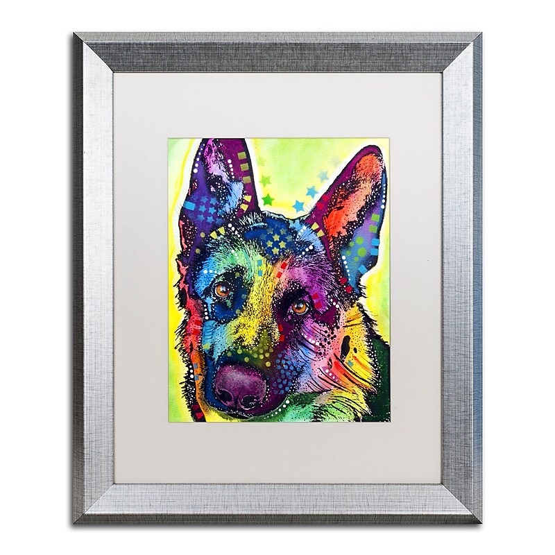 Trademark Fine Art ''German Shepherd'' by Dean Russo 16" x 20" White Matted Silver Frame (ALI0238-S1620MF) image 1