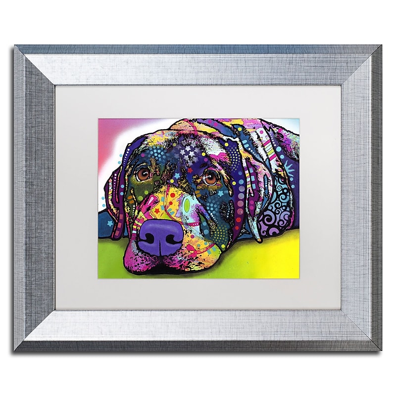Trademark Fine Art ''Savvy Labrador'' by Dean Russo 11" x 14" White Matted Silver Frame (ALI0242-S1114MF) image 1