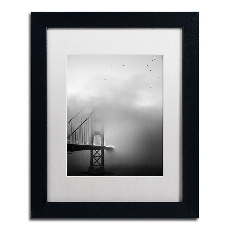 Trademark Fine Art ''Golden Gate and Birds'' by Moises Levy 11" x 14" White Matted Black Frame (ALI1095-B1114MF) image 1