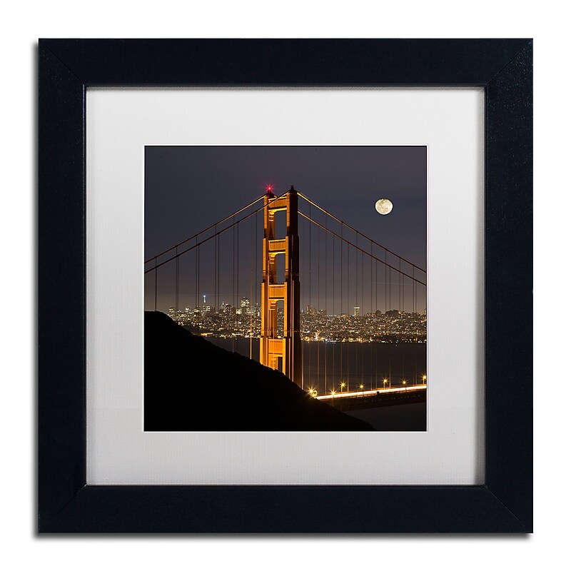 Trademark Fine Art ''Golden Gate and Moon'' by Moises Levy 11" x 11" White Matted Black Frame (ALI1110-B1111MF) image 1