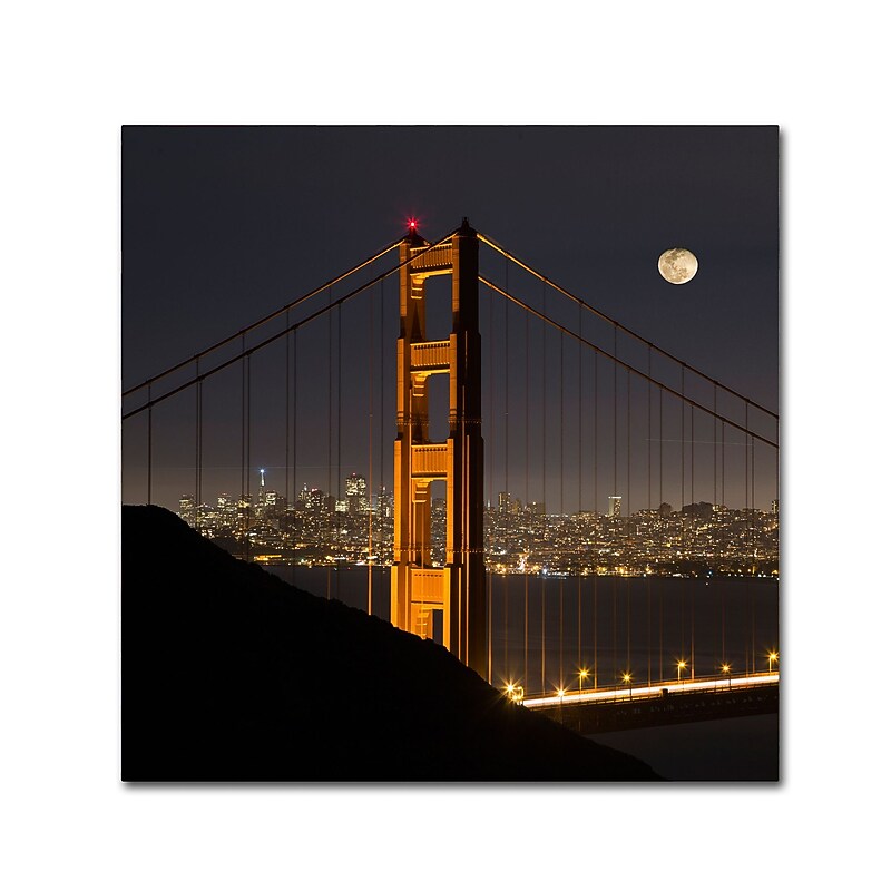 Trademark Fine Art ''Golden Gate and Moon'' by Moises Levy 18" x 18" Canvas Art (ALI1110-C1818GG) image 1