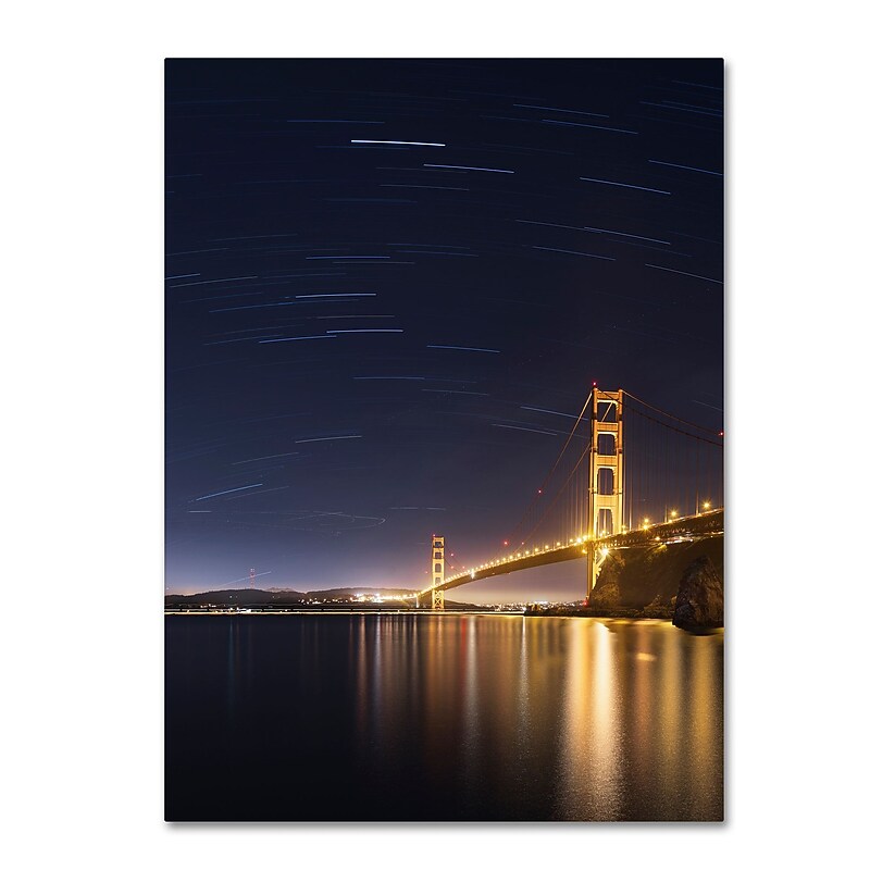 Trademark Fine Art ''Golden Gate and Stars'' by Moises Levy 14" x 19" Canvas Art (ALI1111-C1419GG) image 1