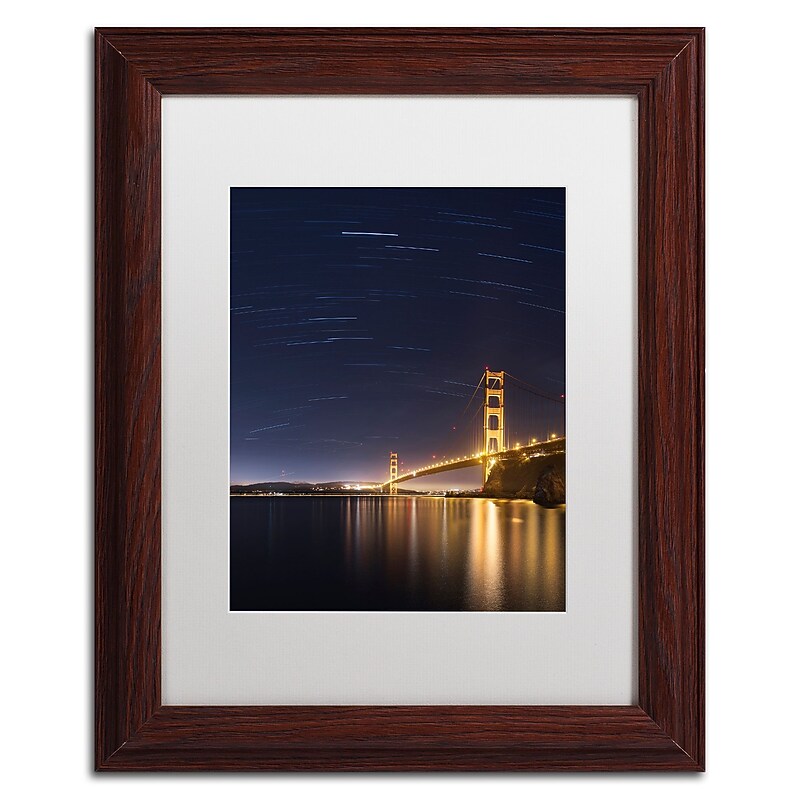 Trademark Fine Art ''Golden Gate and Stars'' by Moises Levy 11" x 14" White Matted Wood Frame (ALI1111-W1114MF) image 1