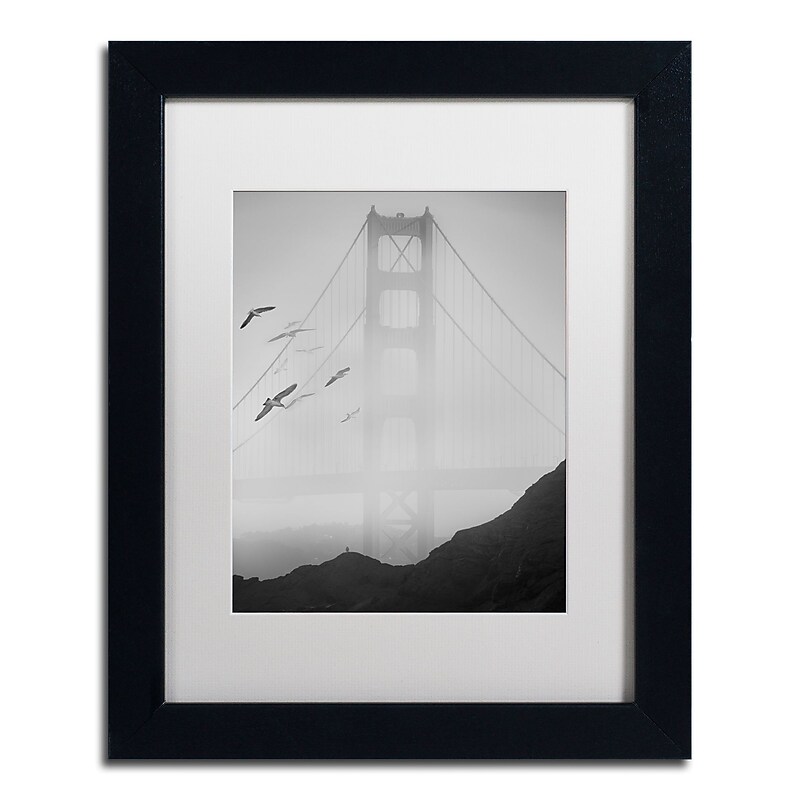 Trademark Fine Art ''Golden Gate Pier and Birds I'' by Moises Levy 11" x 14" White Matted Black Frame (ALI1112-B1114MF) image 1