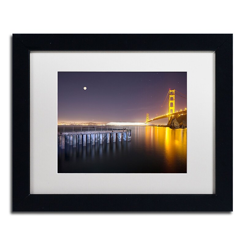 Trademark Fine Art ''Golden Gate Pier and Stars'' by Moises Levy 11" x 14" White Matted Black Frame (ALI1113-B1114MF) image 1