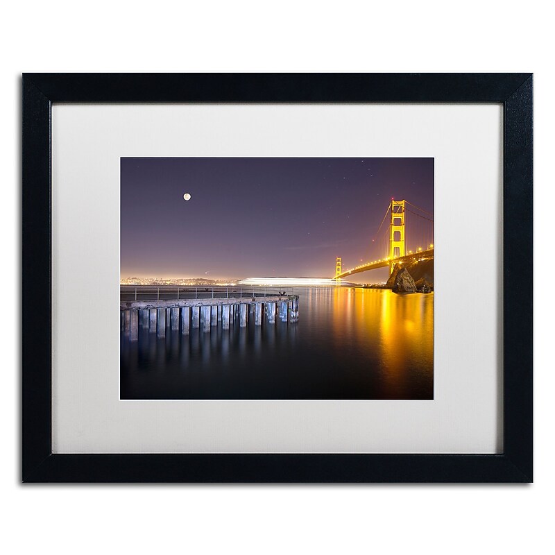Trademark Fine Art ''Golden Gate Pier and Stars'' by Moises Levy 16" x 20" White Matted Black Frame (ALI1113-B1620MF) image 1