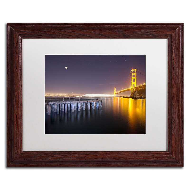 Trademark Fine Art ''Golden Gate Pier and Stars'' by Moises Levy 11" x 14" White Matted Wood Frame (ALI1113-W1114MF) image 1