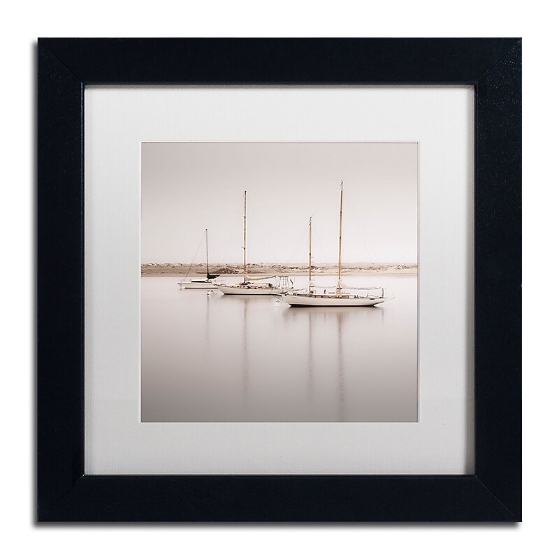 Trademark Fine Art ''Three Boats'' by Moises Levy 11" x 11" White Matted Black Frame (ALI1149-B1111MF) image 1