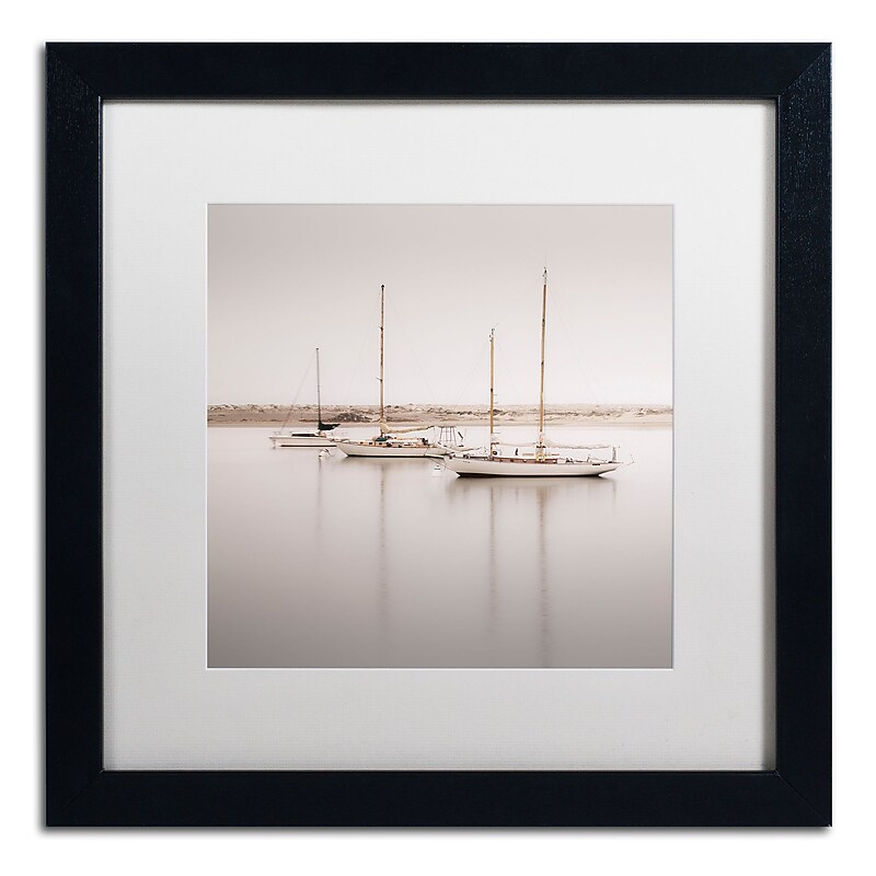Trademark Fine Art ''Three Boats'' by Moises Levy 16" x 16" White Matted Black Frame (ALI1149-B1616MF) image 1