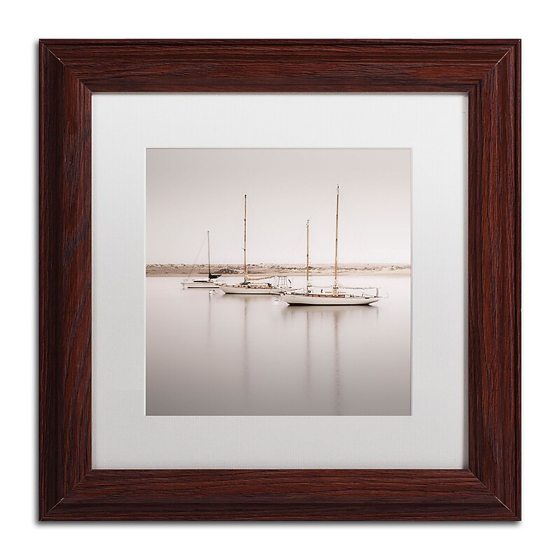 Trademark Fine Art ''Three Boats'' by Moises Levy 11" x 11" White Matted Wood Frame (ALI1149-W1111MF) image 1