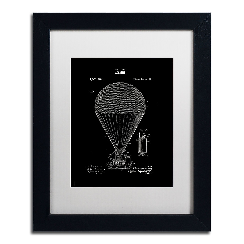 Trademark Fine Art ''Airship Patent 1913 Black'' by Claire Doherty 11" x 14" White Matted Black Frame (CDO0001-B1114MF) image 1
