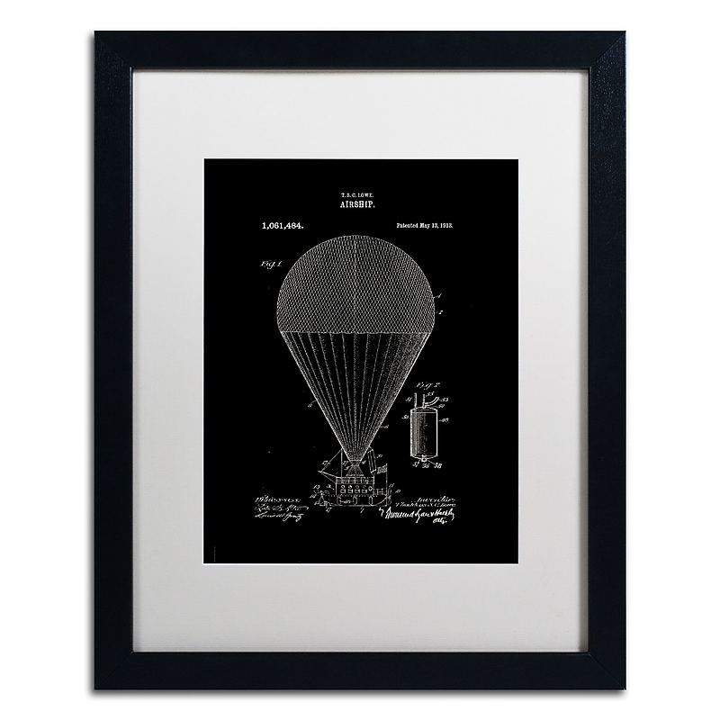 Trademark Fine Art ''Airship Patent 1913 Black'' by Claire Doherty 16" x 20" White Matted Black Frame (CDO0001-B1620MF) image 1