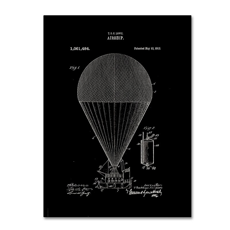 Trademark Fine Art ''Airship Patent 1913 Black'' by Claire Doherty 24" x 32" Canvas Art (CDO0001-C2432GG) image 1