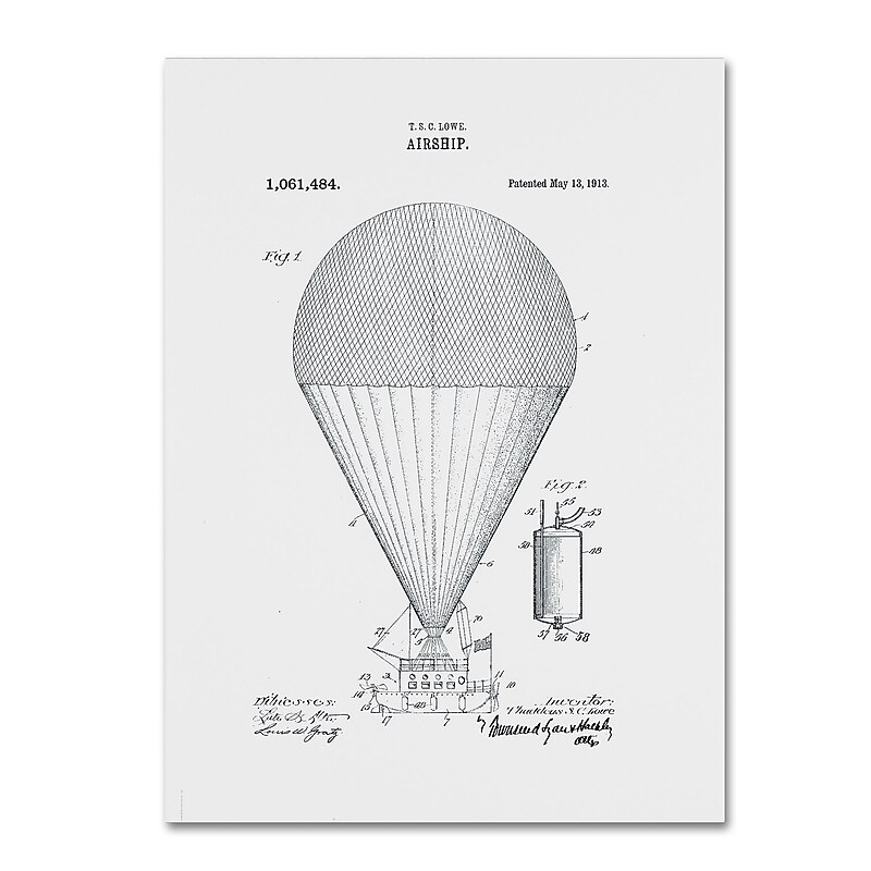 Trademark Fine Art ''Airship Patent 1913 White'' by Claire Doherty 24" x 32" Canvas Art (CDO0002-C2432GG) image 1