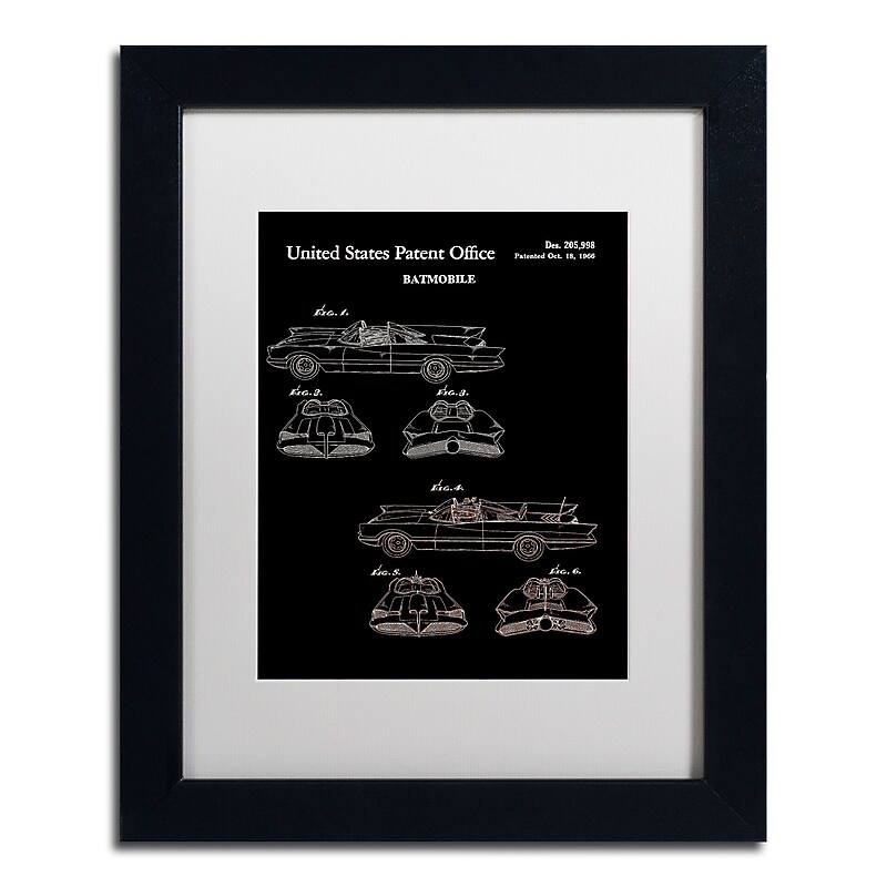 Trademark Fine Art ''Batmobile Car Patent 1966 Black'' by Claire Doherty 11" x 14" White Matted Black Frame (CDO0006-B1114MF) image 1
