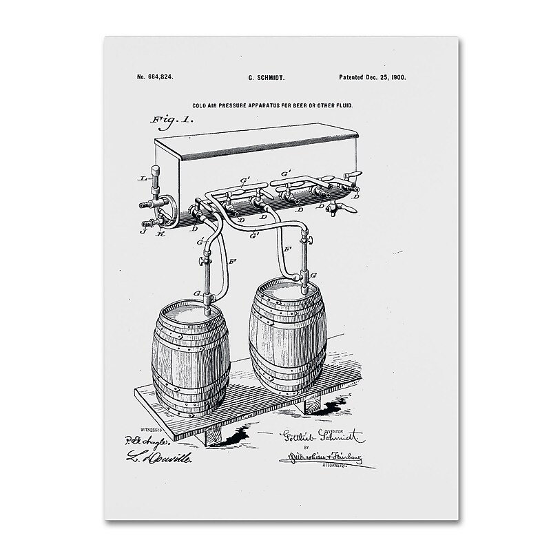 Trademark Fine Art ''Art Of Brewing Beer Patent White'' by Claire Doherty 24" x 32" Canvas Art (CDO0009-C2432GG) image 1