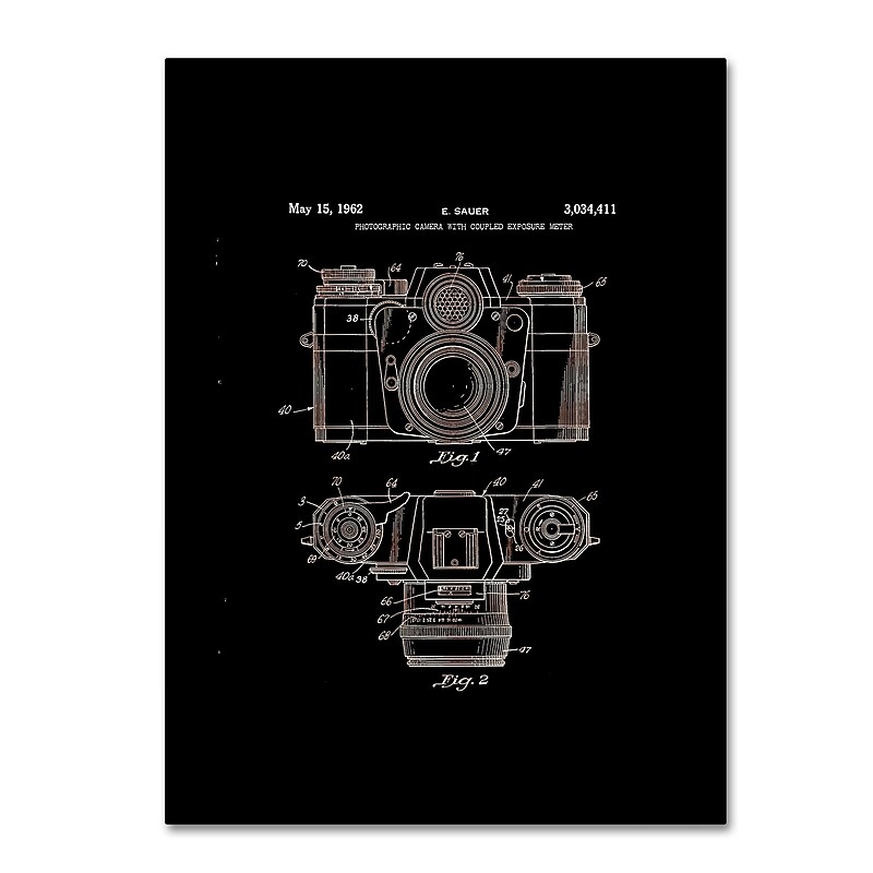 Trademark Fine Art ''Photographic Camera Patent 1962 Black'' by Claire Doherty 24" x 32" Canvas Art (CDO0014-C2432GG) image 1