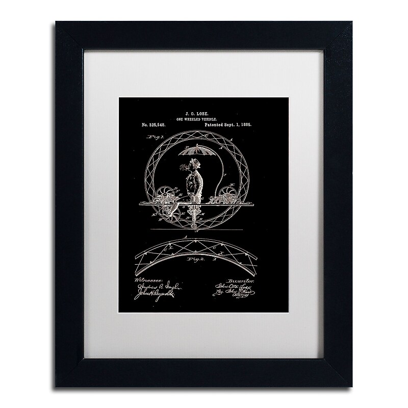 Trademark Fine Art ''One Wheeled Vehicle 1885 Black'' by Claire Doherty 11" x 14" White Matted Black Frame (CDO0031-B1114MF) image 1