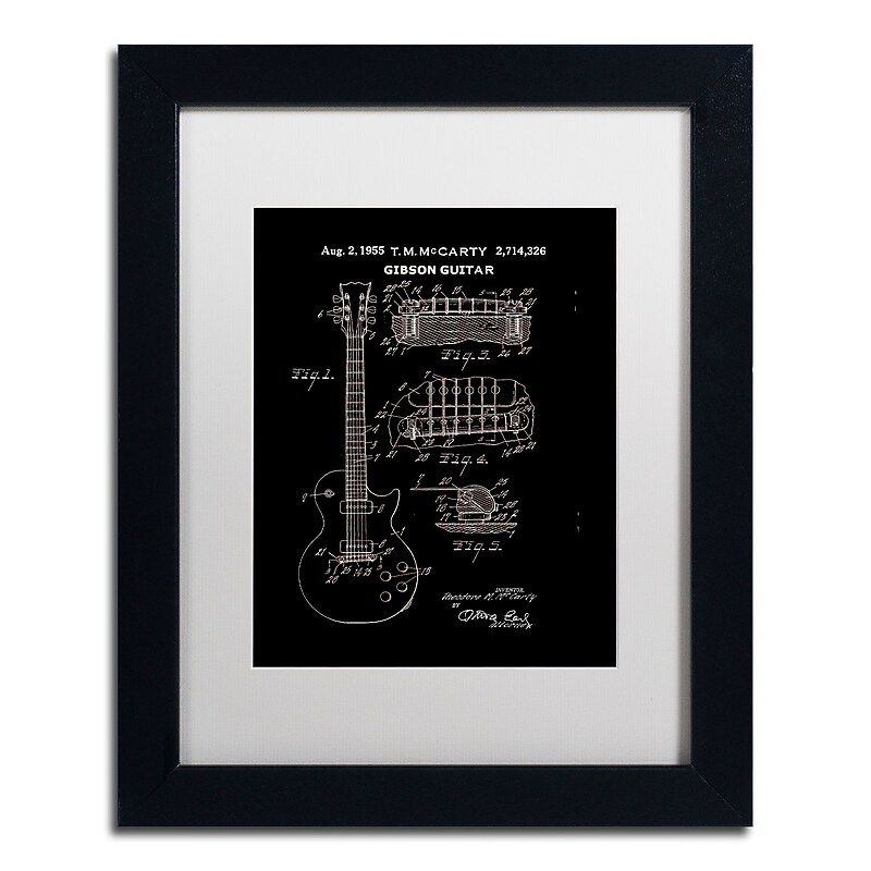 Trademark Fine Art ''1955 Mccarty Gibson Guitar Black'' by Claire Doherty 11" x 14" White Matted Black Frame (CDO0068-B1114MF) image 1