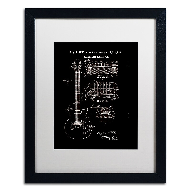 Trademark Fine Art ''1955 Mccarty Gibson Guitar Black'' by Claire Doherty 16" x 20" White Matted Black Frame (CDO0068-B1620MF) image 1