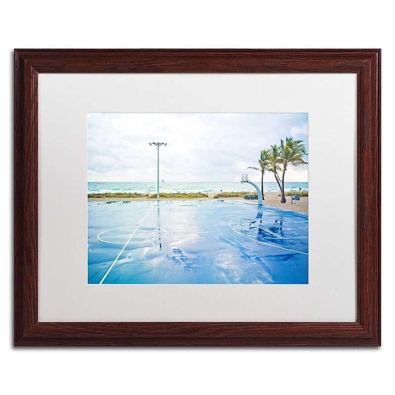 Trademark Fine Art ''Basketball by the Beach'' by Preston 16" x 20" White Matted Wood Frame (EM0507-W1620MF) image 1