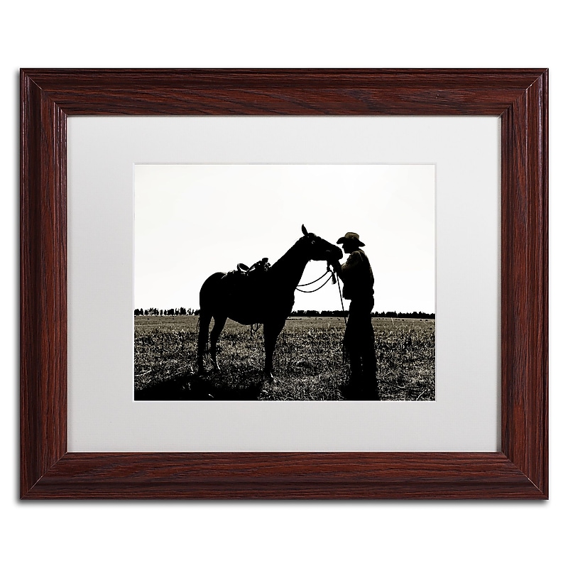 Trademark Fine Art ''Montana Horse Rancher Shadow 2'' by Preston 11" x 14" White Matted Wood Frame (EM0544-W1114MF) image 1