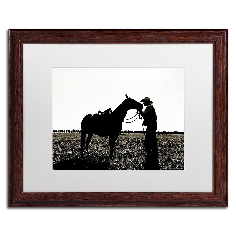 Trademark Fine Art ''Montana Horse Rancher Shadow 2'' by Preston 16" x 20" White Matted Wood Frame (EM0544-W1620MF) image 1