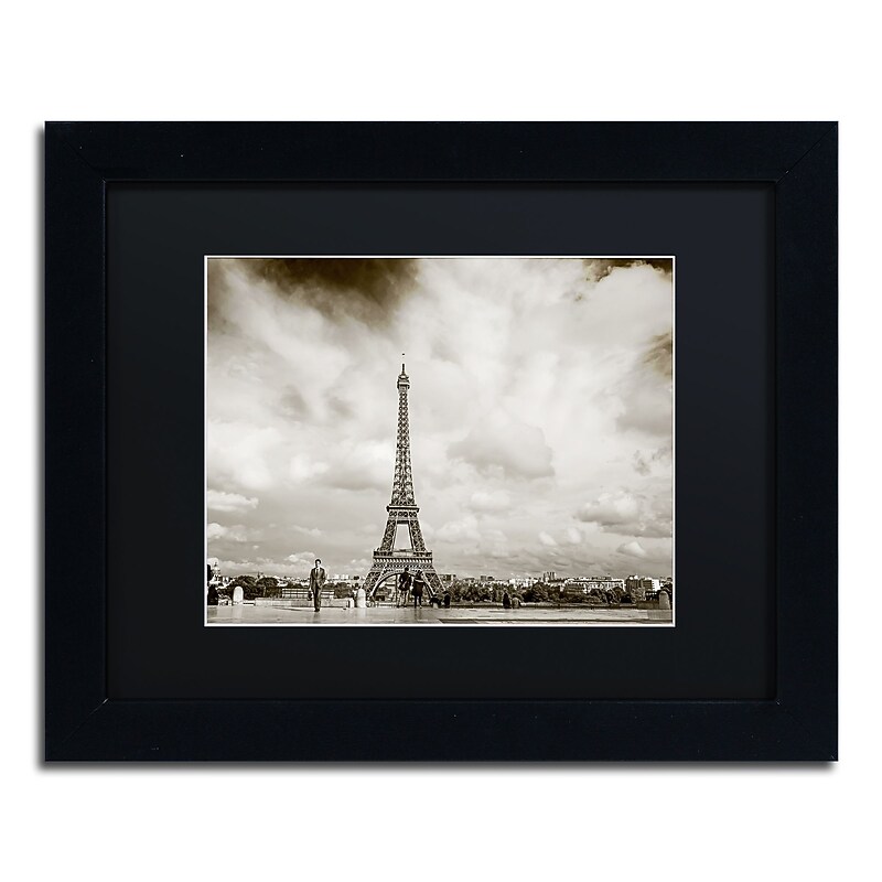 Trademark Fine Art ''Paris Eiffel Tower and Man'' by Preston 11" x 14" Black Matted Black Frame (EM0551-B1114BMF) image 1