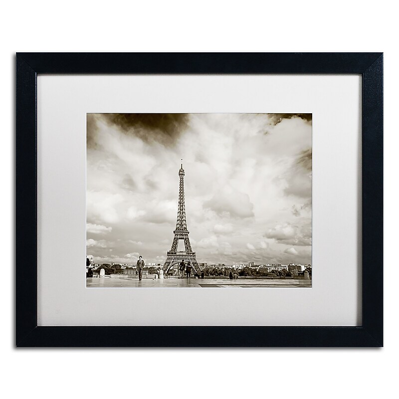 Trademark Fine Art ''Paris Eiffel Tower and Man'' by Preston 16" x 20" White Matted Black Frame (EM0551-B1620MF) image 1
