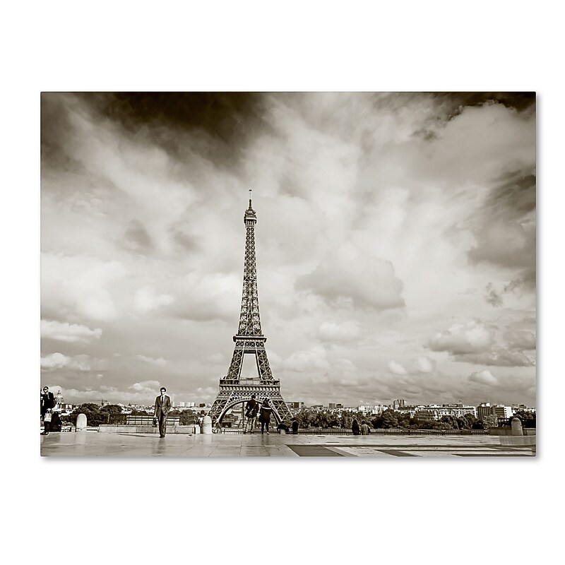 Trademark Fine Art ''Paris Eiffel Tower and Man'' by Preston 35" x 47" Canvas Art (EM0551-C3547GG) image 1