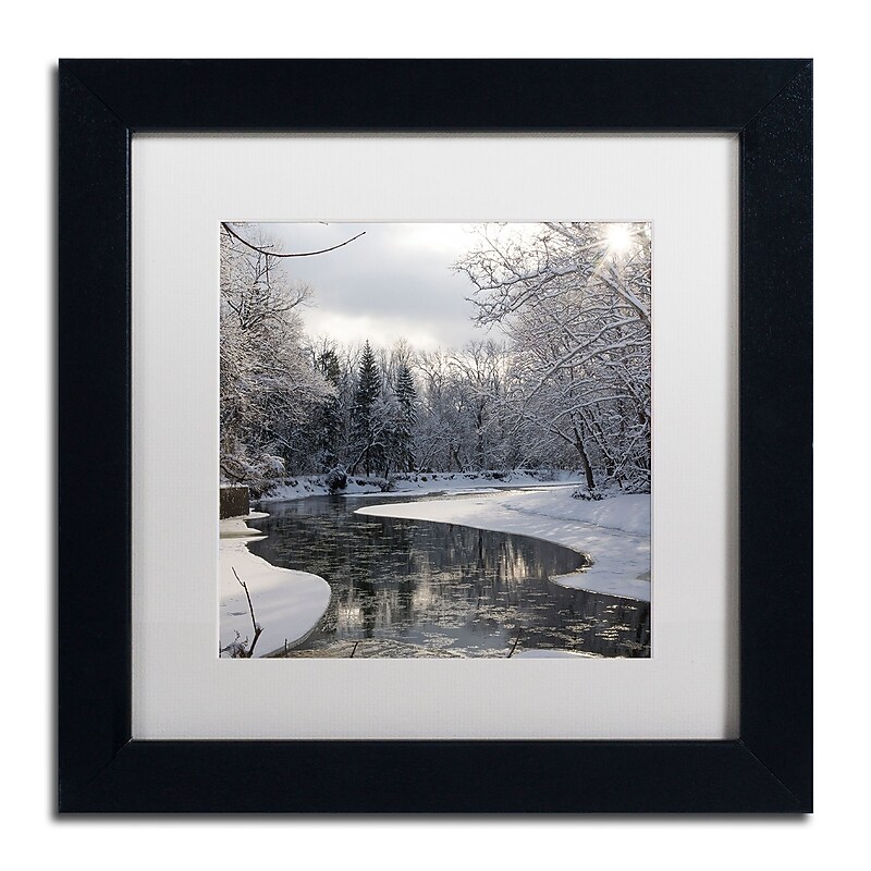 Trademark Fine Art ''Fresh Snowfall on the River'' by Kurt Shaffer 11" x 11" White Matted Black Frame (KS01094-B1111MF) image 1