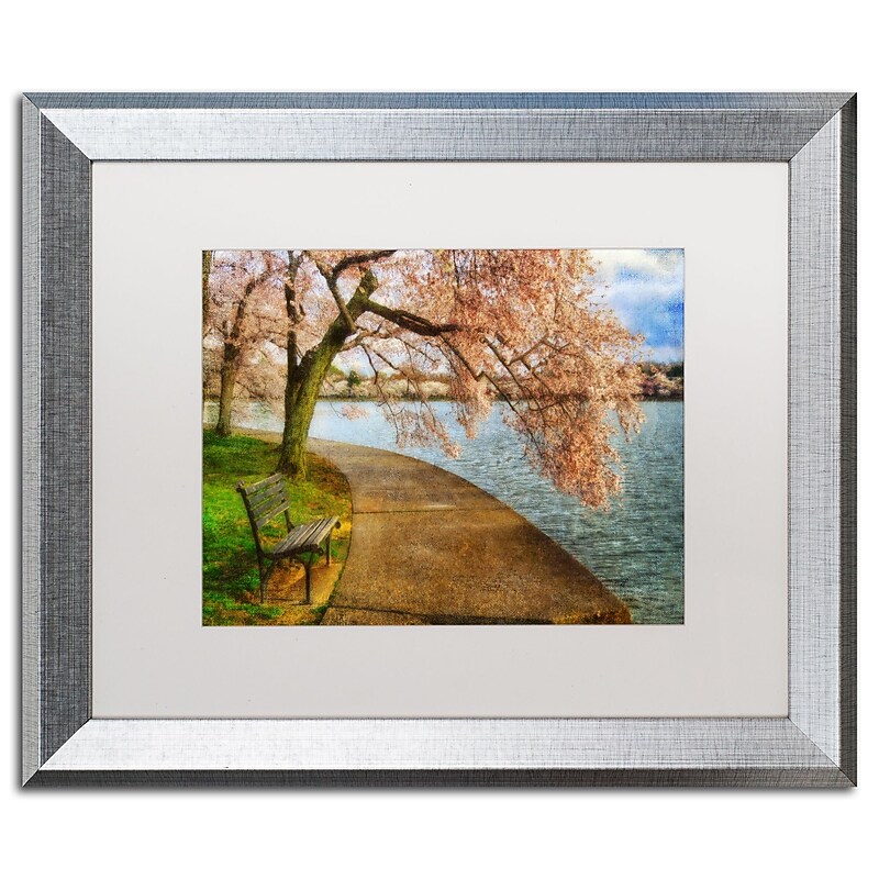 Trademark Fine Art ''Meet Me At Our Bench'' by Lois Bryan 16" x 20" White Matted Silver Frame (LBR0198-S1620MF) image 1