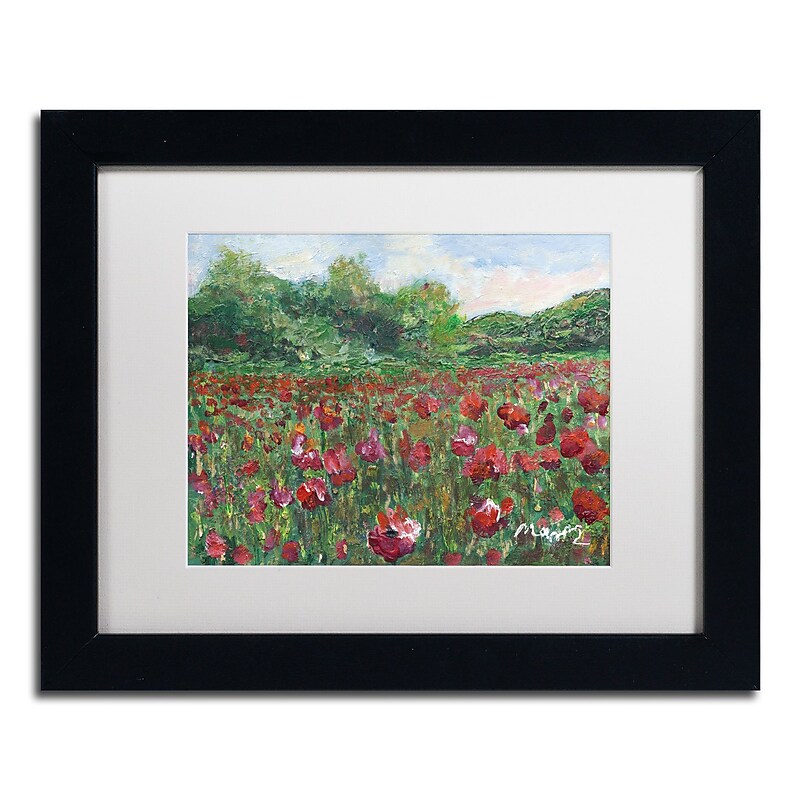 Trademark Fine Art ''Poppy Field Wood'' by Manor Shadian 11" x 14" White Matted Black Frame (MA0620-B1114MF) image 1