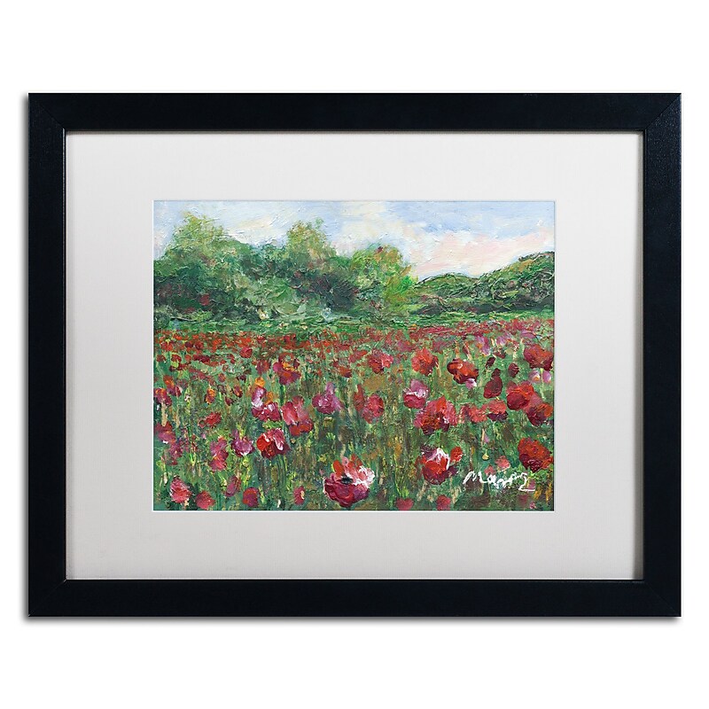 Trademark Fine Art ''Poppy Field Wood'' by Manor Shadian 16" x 20" White Matted Black Frame (MA0620-B1620MF) image 1