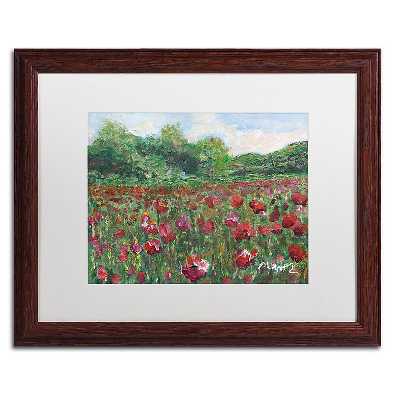 Trademark Fine Art ''Poppy Field Wood'' by Manor Shadian 16" x 20" White Matted Wood Frame (MA0620-W1620MF) image 1