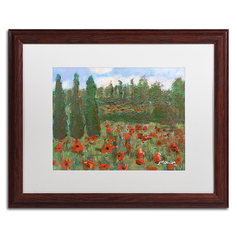 Trademark Fine Art ''Red Poppies in the Wood'' by Manor Shadian 16" x 20" White Matted Wood Frame (MA0624-W1620MF) image 1