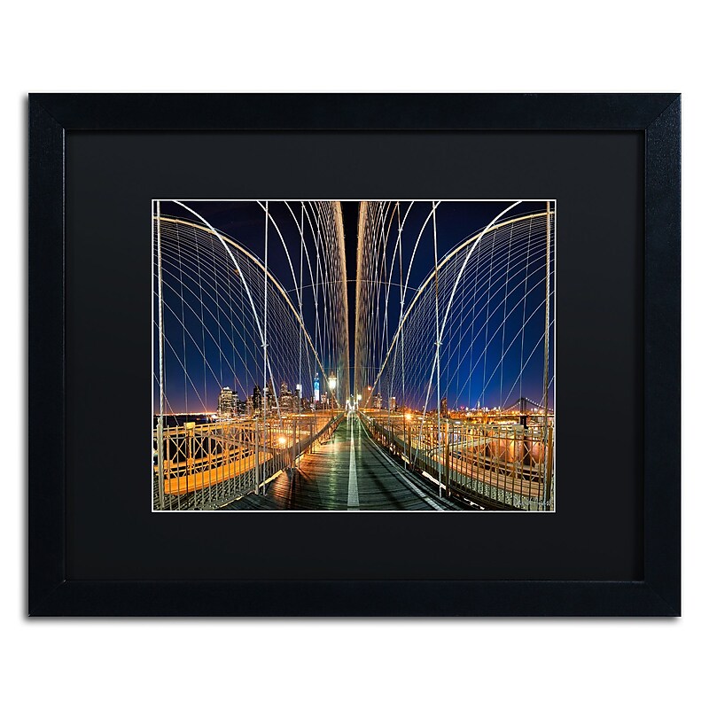 Trademark Fine Art ''Brooklyn Bridge Panorama'' by David Ayash 16" x 20" Black Matted Black Frame (MA0629-B1620BMF) image 1