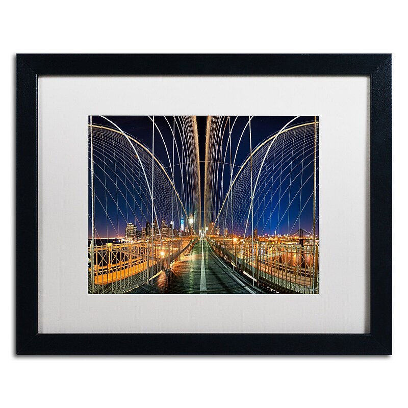 Trademark Fine Art ''Brooklyn Bridge Panorama'' by David Ayash 16" x 20" White Matted Black Frame (MA0629-B1620MF) image 1