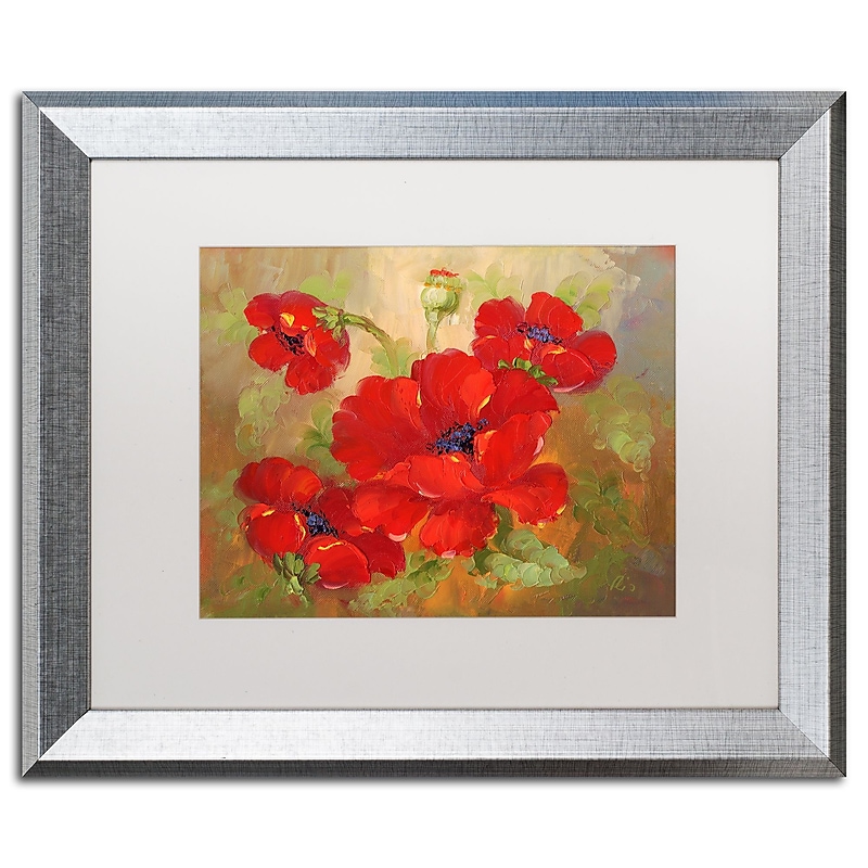 Trademark Fine Art ''Poppies'' by Rio 16" x 20" White Matted Silver Frame (MA077-S1620MF) image 1