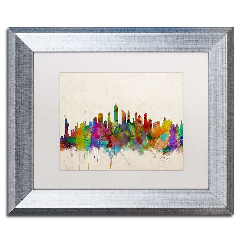 Trademark Fine Art ''New York Skyline'' by Michael Tompsett 11" x 14" White Matted Silver Frame (MT0187-S1114MF) image 1