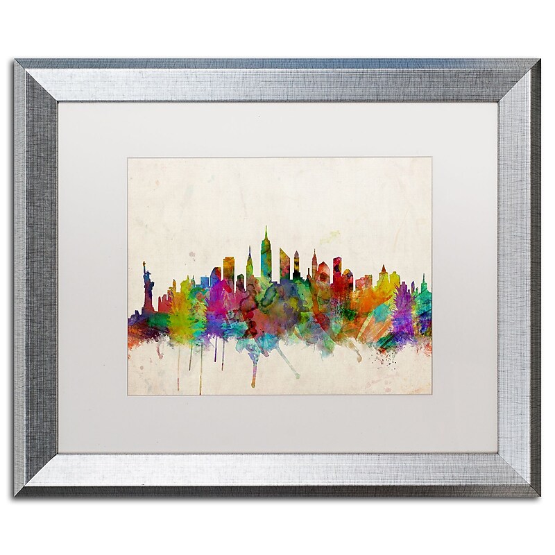 Trademark Fine Art ''New York Skyline'' by Michael Tompsett 16" x 20" White Matted Silver Frame (MT0187-S1620MF) image 1