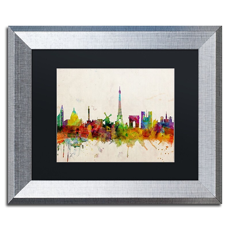 Trademark Fine Art ''Paris Skyline'' by Michael Tompsett 11" x 14" Black Matted Silver Frame (MT0188-S1114BMF) image 1