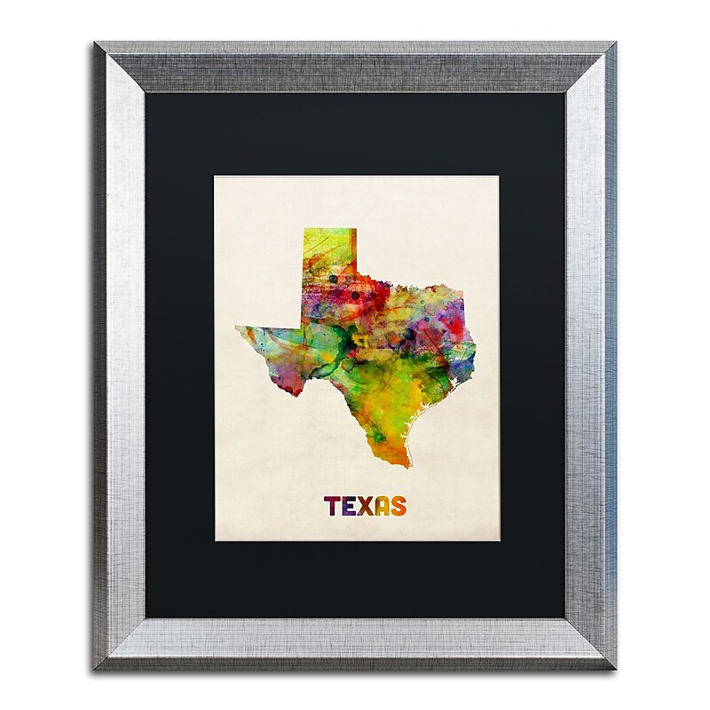Trademark Fine Art ''Texas Map'' by Michael Tompsett 16" x 20" Black Matted Silver Frame (MT0320-S1620BMF) image 1