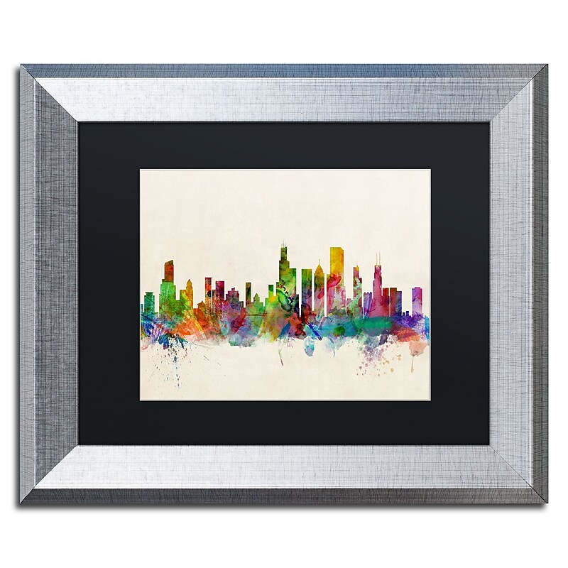 Trademark Fine Art ''Chicago Illinois'' by Michael Tompsett 11" x 14" Black Matted Silver Frame (MT0372-S1114BMF) image 1