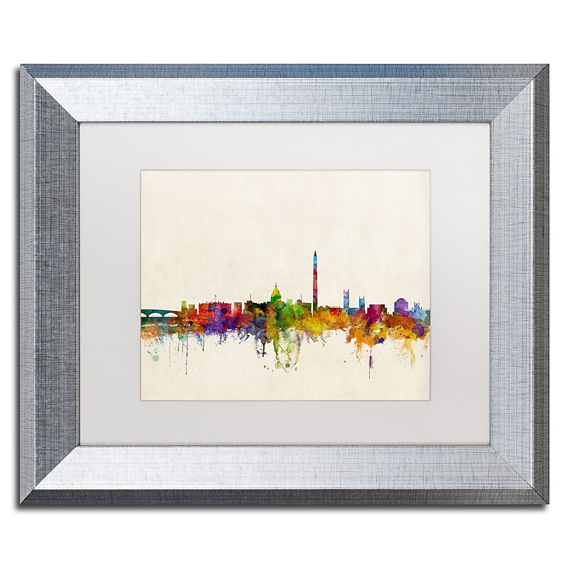 Trademark Fine Art ''Washington DC Skyline'' by Michael Tompsett 11" x 14" White Matted Silver Frame (MT0427-S1114MF) image 1